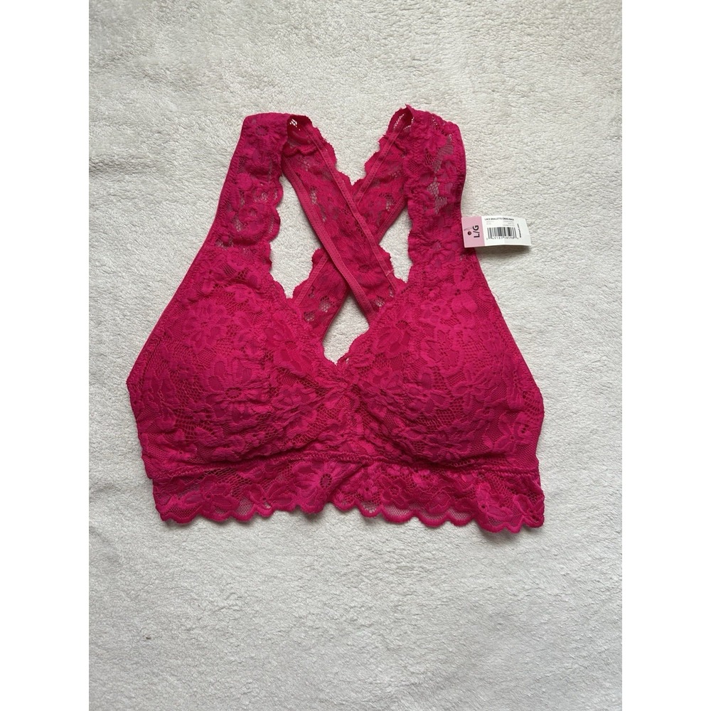 NWT No Boundaries Hot Pink Lace Halter Bralette Sz L